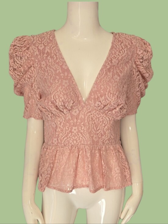Jealous Tomato Tops - Jealous Tomato Dusty Rose Lace V-Neck Peplum Blouse